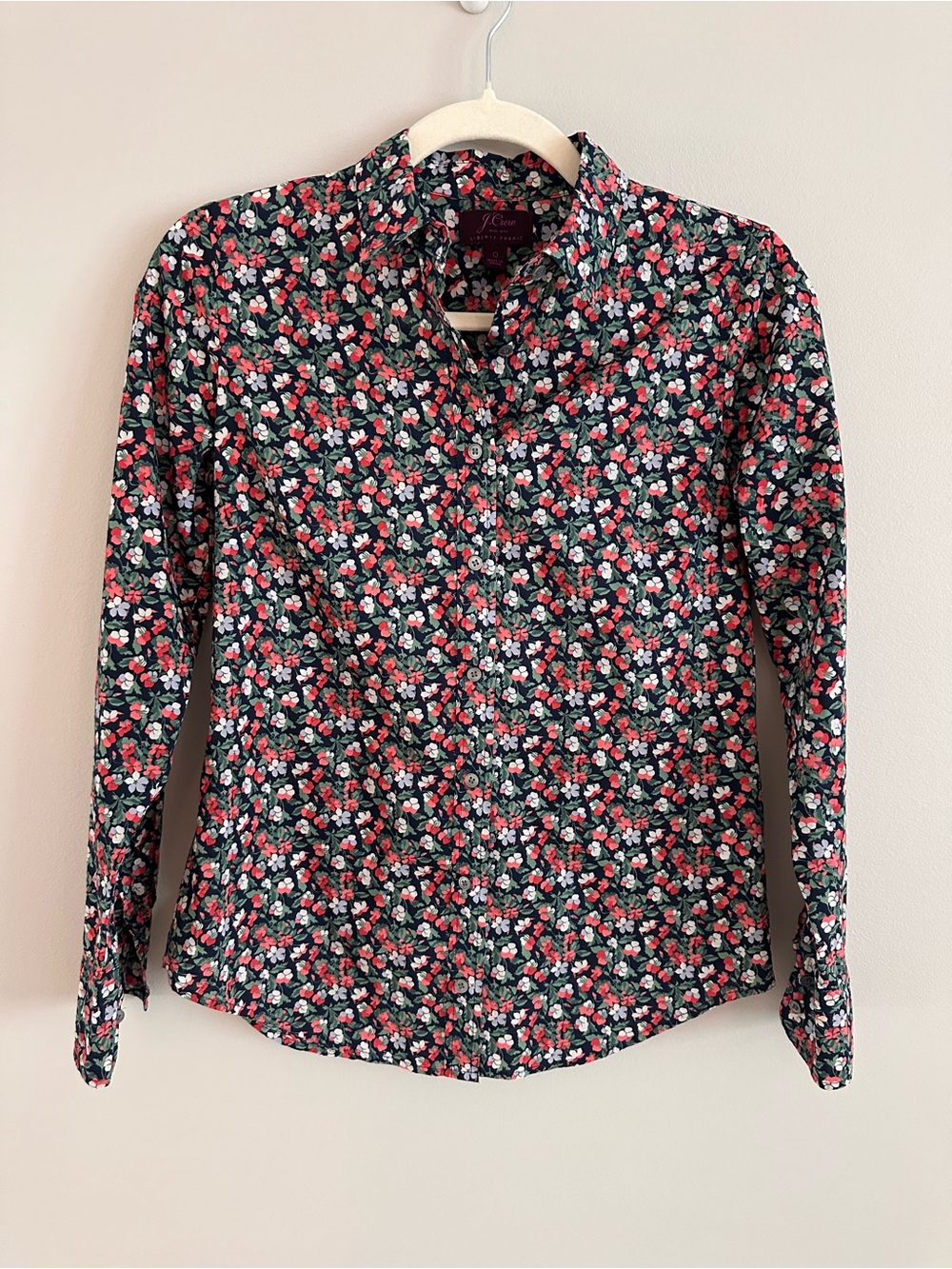 J. Crew Liberty Fabric Floral Button Down Shirt 100% Cotton Blouse Size 0